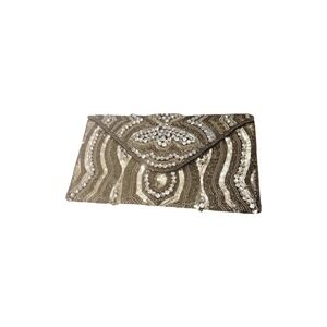 Max New York Beaded‎ Envelope Clutch Silver Gold Sequin Evening Bag Formal 10 In